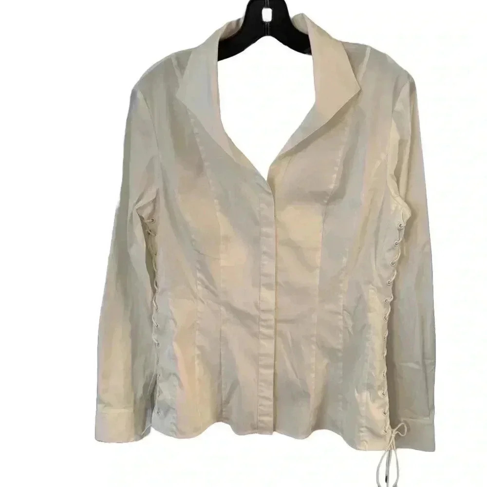 Lafayette 148 women’s button down white cotton shirt w/laced up sides size 6